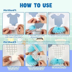 6 Pcs Blue Bodysuit Party Decorations, Blue Gingham Honeycomb Centerpieces, B…
