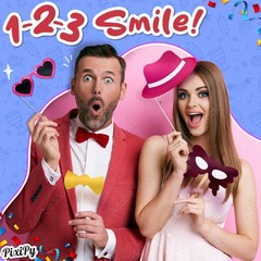 Photo Booth Props Multicolor Kit Selfie Party Accessories Mustaches, Hats, Lips