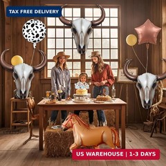 CrazyJan 2PCS Western Long Horn Cow Balloons Cowboy Longhorn Foil Balloons for C