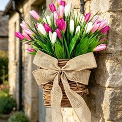 Charming 35cm Pink Tulip Wreath for Wall Decor Living Room Entryway or Bedroom
