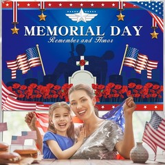 Veterans Day Decorations Memorial Day Background Banner Red and Blue Veteran…