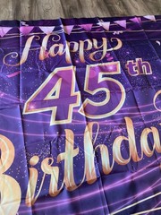 Happy 45th Birthday Banner | 71×42 inches | Purple and gold Tones