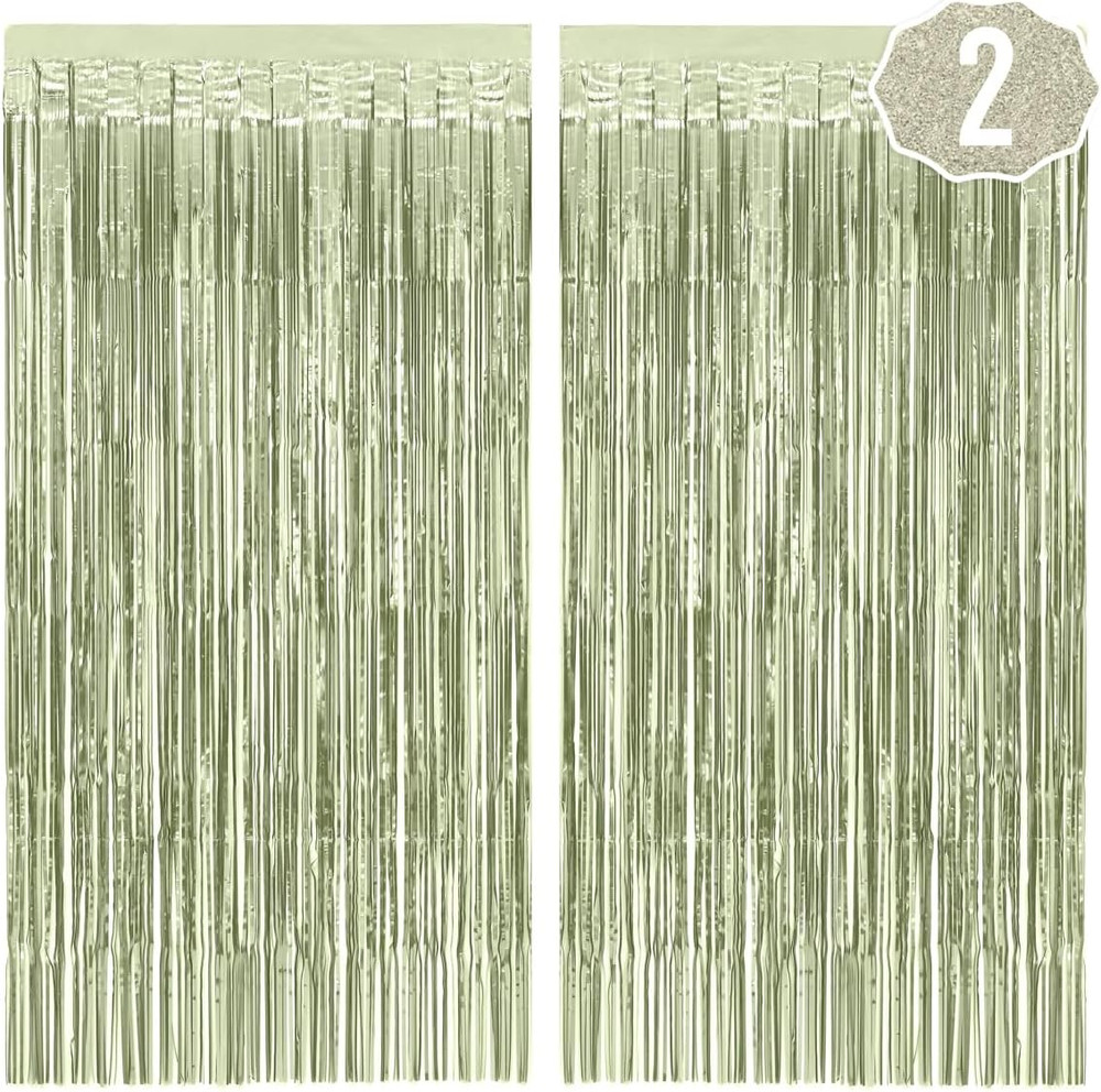 Party Decorations Sage Green Foil Curtain – Set of 2 | Bachelorette Party Suppli