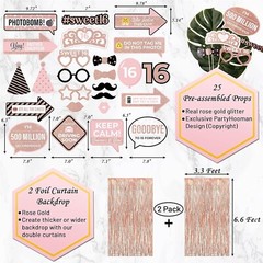 Complete Sweet 16 Rose Gold Party Package: Balloons, Props & Backdrops Included
