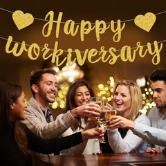 Gold Glitter Happy Workiversary Banner Pre-Strung Office Party Decoration