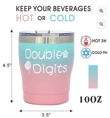 Girls 10th Birthday Water Bottles Gift Set Double Digits Pink Blue Hot and Cold