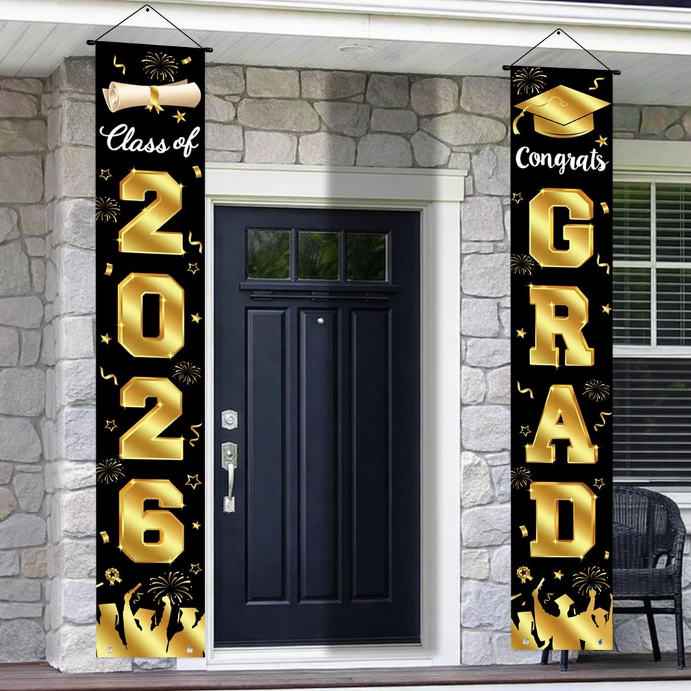Graduation Decorations 2026 Porch Banner, 70.9 x 11.8 inches, Black
