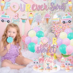 Four Ever Sweet Ice Cream Donut Party Decorations – Banner, Cake, Cupcake Top…