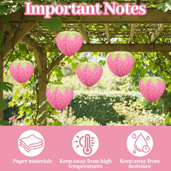 Strawberry Party Decorations,3 PCS Pink Strawberry Paper Lantern, 8″ & 12″ Straw