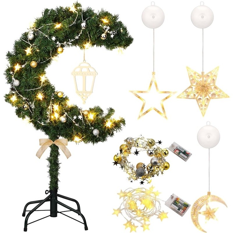 Eid Crescent Moon Tree W/ LED Lights Ramadan Decorations Islamic Holiday Decor