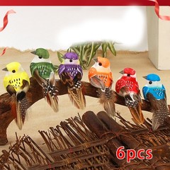 6* Xmas Tree Decor Perched Fake Feather Birds Garden Decoration Ornament New