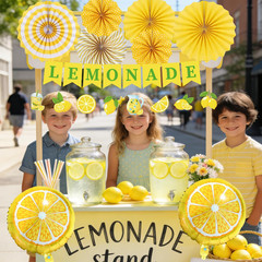 Lemonade Stand Party Decorations – 10PCS Lemonade Stand Banner Paper Fans Balloo