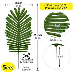 Palm Leaves Artificial Plants 23” Long Stem Tropical Hawaiian Greenery 5pcs Set