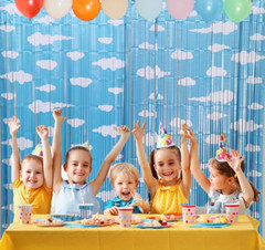 Blue Sky White Clouds Birthday Party Supplies Cartoon Story Blue Tinsel Foil Fri
