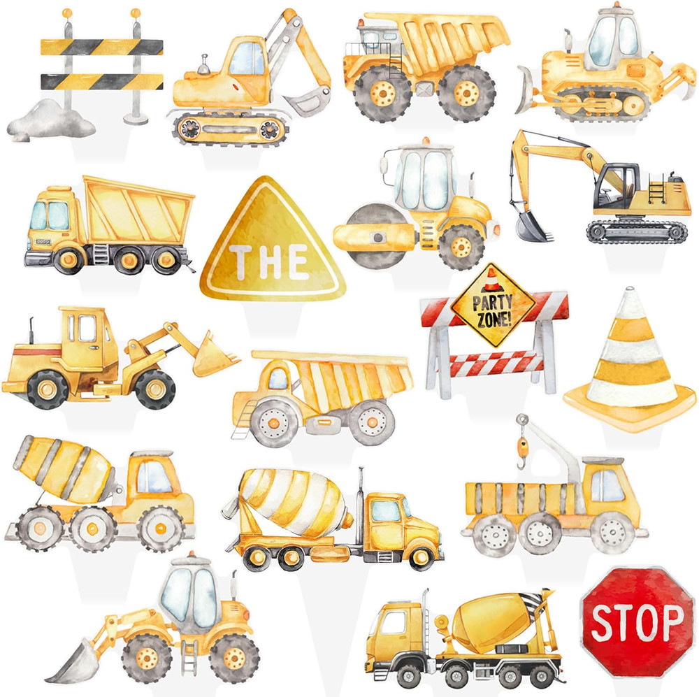 48Pcs Construction Cupcake Toppers Construction Birthday Party Dump Truck Theme