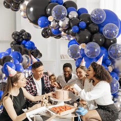 136pcs Blue Black Balloon Garland Kit 18/12/10/5 Inch Royal Blue, Silver Con…