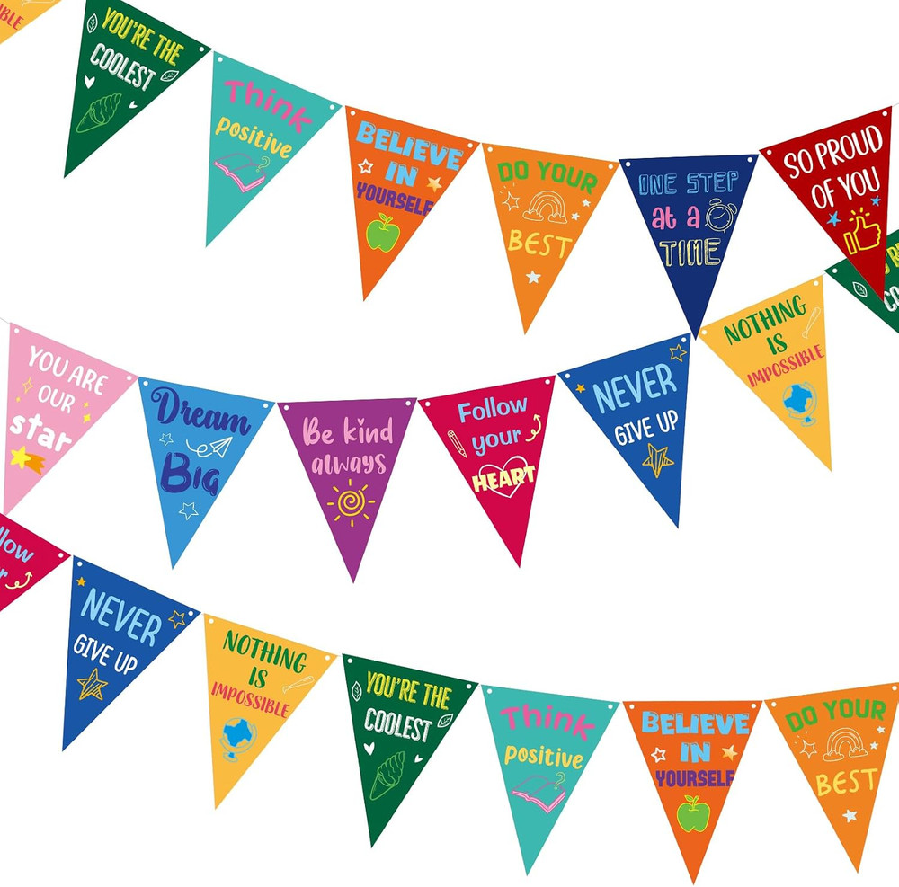 36Pcs Classroom Rainbow Pennant Banner Inspirational Positive Affirmation Banner