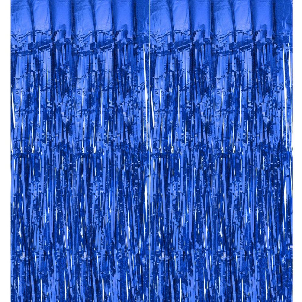2 Pack Foil Fringe Backdrop Curtains 3.3×6.56 Feet Bling Blue Streamers