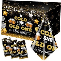 Juweked Beer Party Decorations,Black and Gold Happy Birthday Tablecloth for