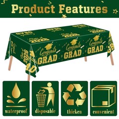 Graduation Decorations 2026, Green and Gold Graduation Tablecloths, 2 Pack Congr