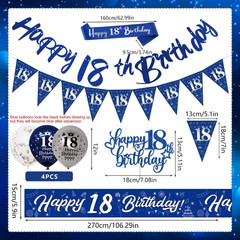 18Th Birthday Decorations – Blue & Silver Banners, Triangle Flags, Cake Toppers