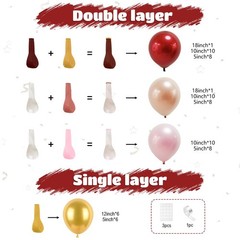 Burgundy Pink Balloon Arch, Double Stuffed Ruby Red Pearl Pink Gold Balloon G…