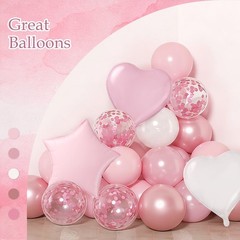 Pink Decorations with Happy Banner Light Pearl Metallic Pink and White Balloo…
