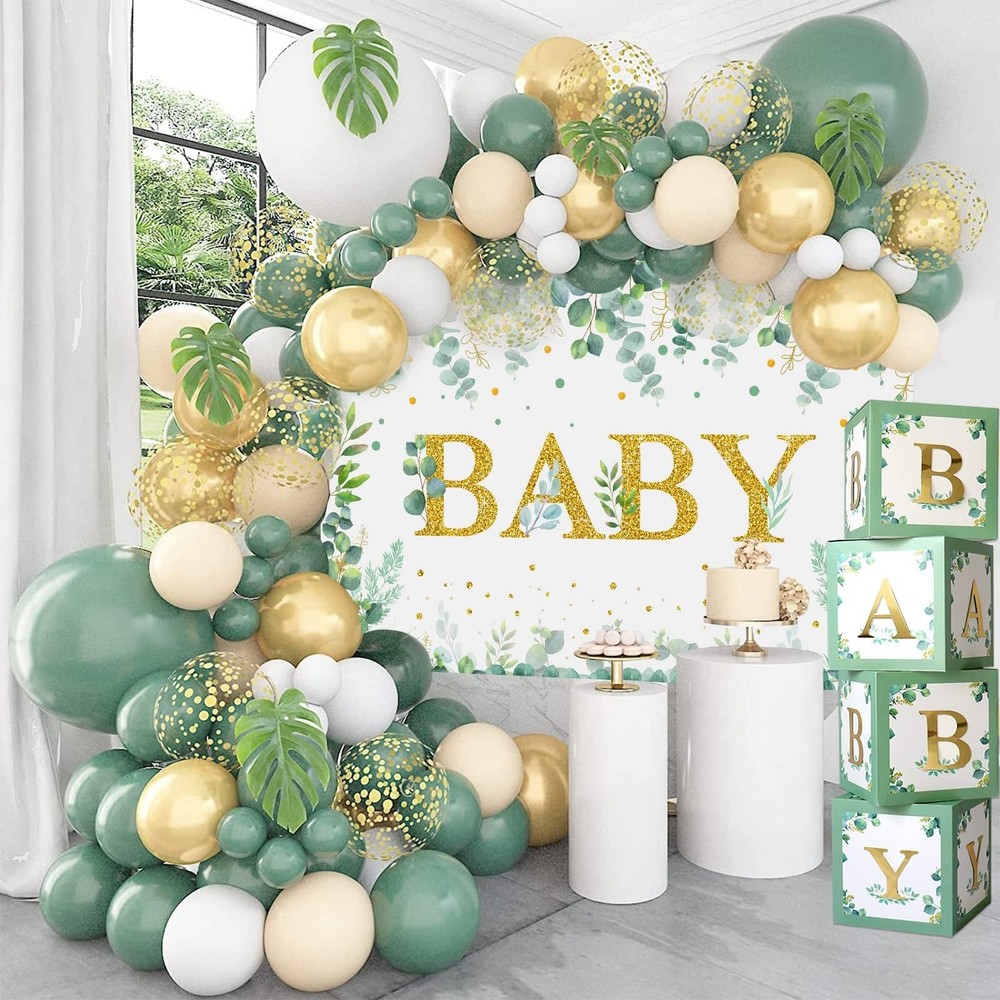 Sage Green Baby Shower Decorations 125PCS Green Balloon Arch Kit, Balloon Box…