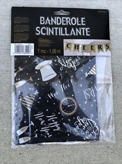 NEW YEAR’S ‘Black Gold Silver» GLITTER BANNER . CHEERS. 6.5 Ft.