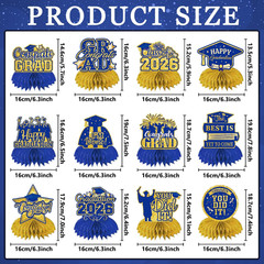 12Pcs Blue and Gold Graduation Decorations 2026 Honeycomb Centerpieces 2026 Grad