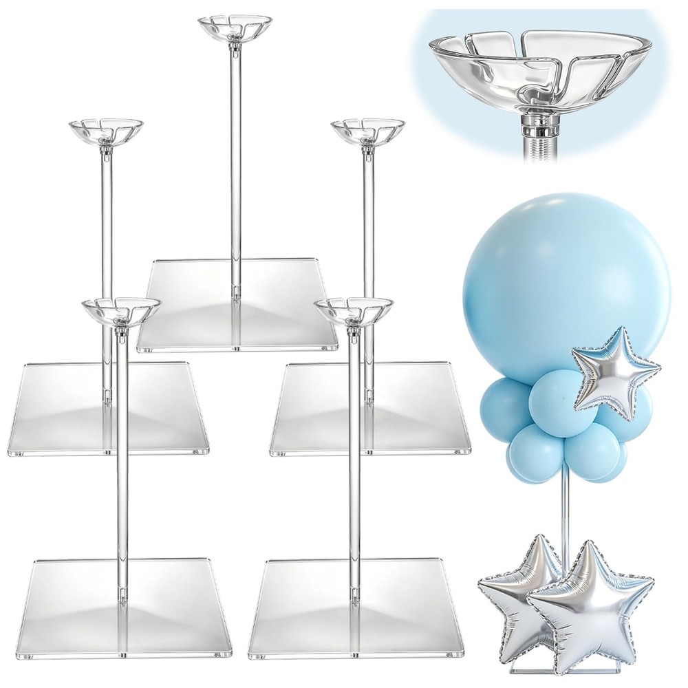 5 Pack Clear Acrylic Balloon Stand Kit for Table and Floor, 15.75 Inch Reusab…