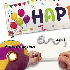 Large Colorful Happy Birthday Yard Banner Sign 118×19.7 inch with Brass Gromm…