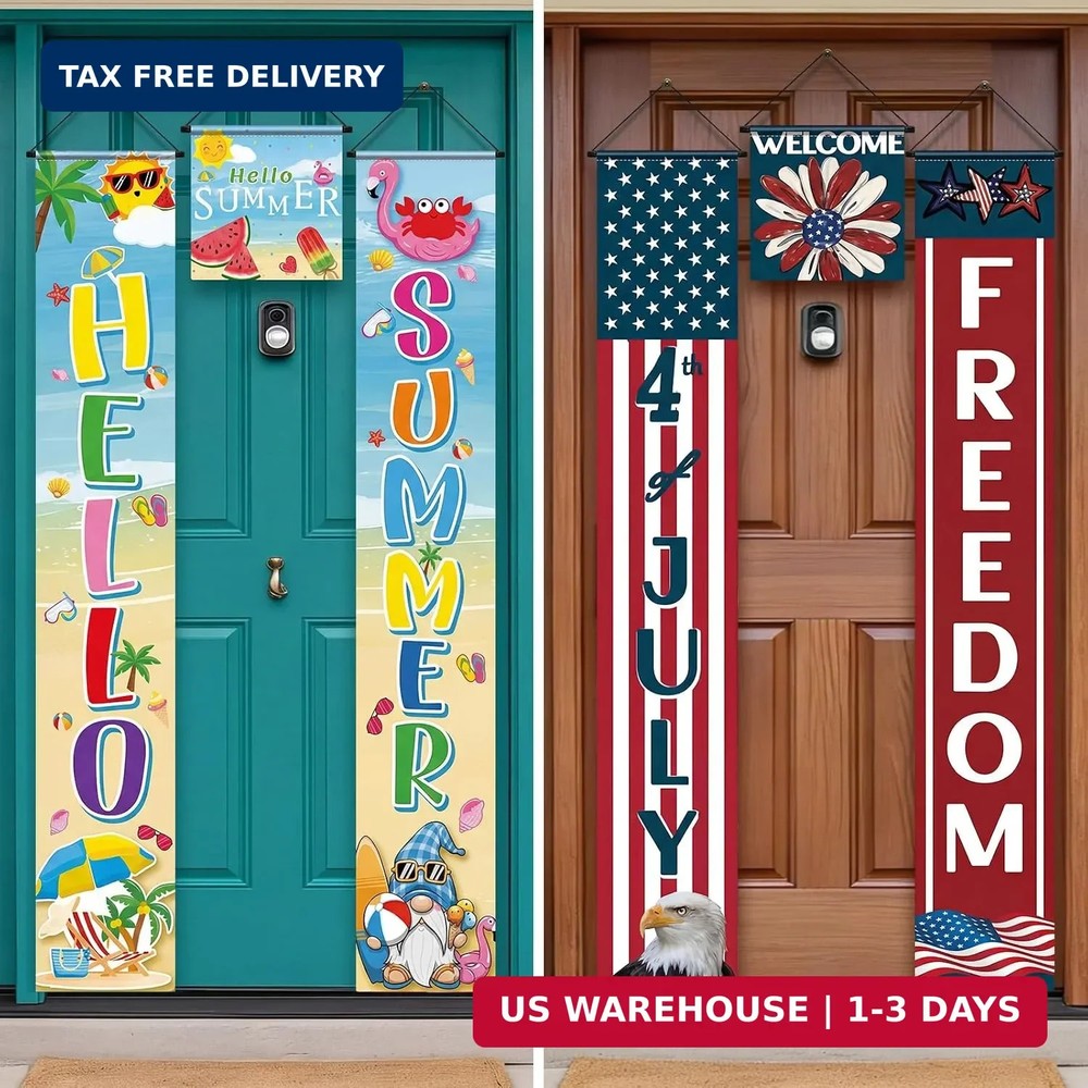 VitalCozy 6 Pcs 4th of July Decorations Summer Porch Banners 250th Anniversary P