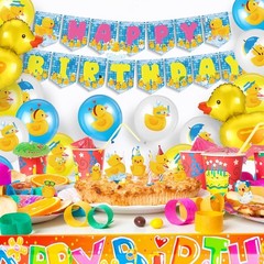 57 Pcs Duck Birthday Decorations Balloons Party Banner Cake Topper Cupcake Toppe