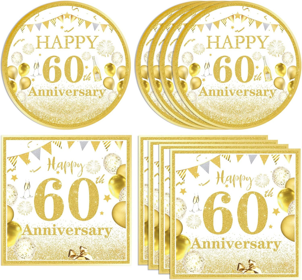40PCS Gold Birthday Decorations 60th Theme Birthday Party Tableware1965 Party Su