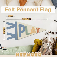 Kids Playroom Decor, Play Sign Wall Felt Pennants Banners Flags, Boho Colorful W