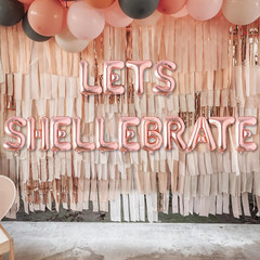 Shell Themed Party Decoration, Rose Gold Let’S Shellebrate Foil Balloon Banner w