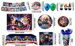 Demon Slayer Birthday Party Decorations and Tableware Set Plates Backdrop Banner