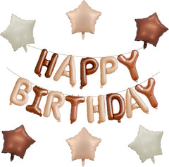 Brown Happy Birthday Balloons Banner, 16 Inch Mylar Foil Letters Balloon Sign fo