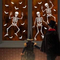 9 Sheets Halloween Skeletons Window Clings Decorations Extra Large White