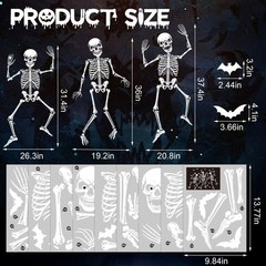 9 Sheets Halloween Skeletons Window Clings Decorations Extra Large White