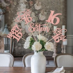 16th Birthday Centerpiece Sticks 15 Pack Rose Gold Sweet 16 Table Topper Decor