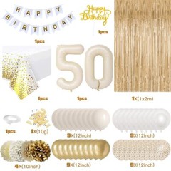 50th Birthday Decorations, Happy 50th Birthday Decorations White and Gold Bal…