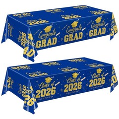 Graduation Decorations 2026, Blue and Gold Graduation Tablecloths, 2 Pack Congra