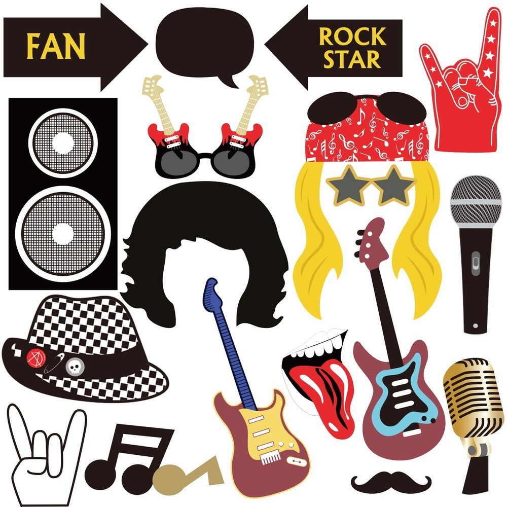 18 Pcs Rock and Roll Party Decorations Music Note Guitar Star Photo Booth Pro…