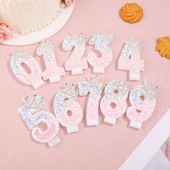 Crown Birthday Number Candles, Glitter Pink & Silver Cake pink,silver