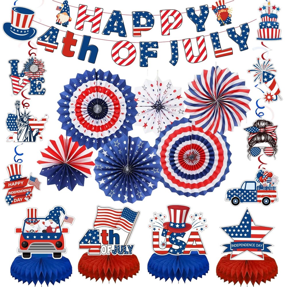 Patriotic 4th of July Decorations Set – Red White and Blue Party Supplies Inc…