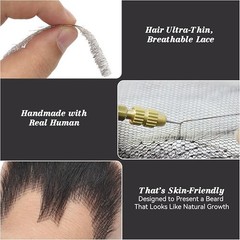 Realistic Human Hair Fake Beard & Mustache Kit – Full Hand Tied Goatee with I…