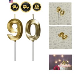 90th Birthday Candles Gold Number 90 Cake Topper Party Decoration
