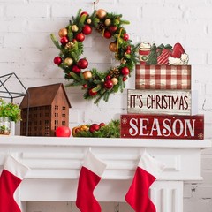 Lineshading 4 Pcs Christmas Table Decoration Wooden Hot Cocoa Santa Hat Decor…